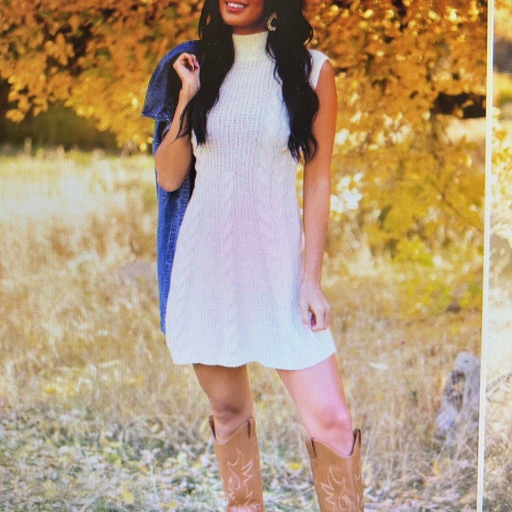 Sleeveless Cable Knit Mini Dress in Cream